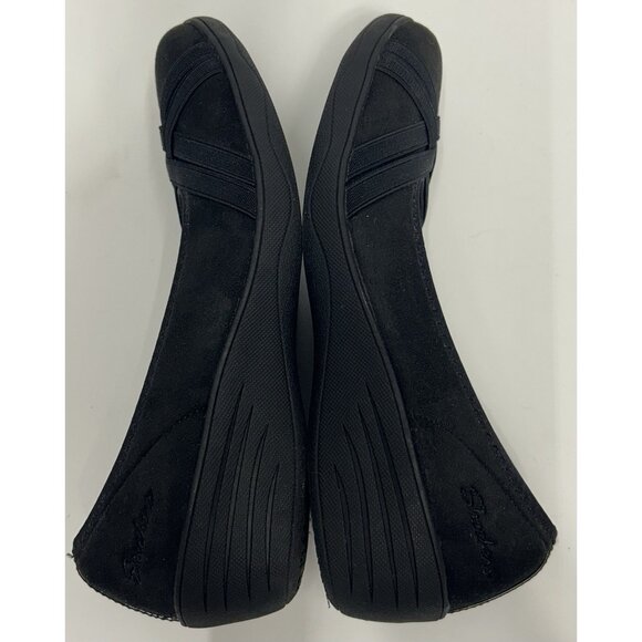 Skechers Wedge Slip Ons Loafers Women’s 8 Black Kiss Make Out Stretch Fit 44683 - Picture 7 of 9